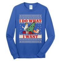 Do What I Want Cat Knocking Over Christmas Tree On Dog Cute Gift Tall Long Sleeve T-Shirt