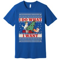 Do What I Want Cat Knocking Over Christmas Tree On Dog Cute Gift Premium T-Shirt