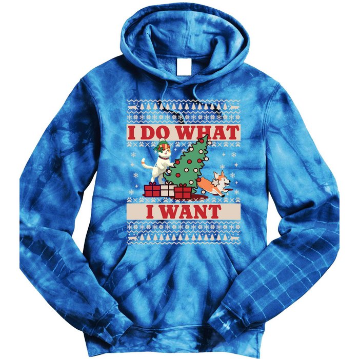 Do What I Want Cat Knocking Over Christmas Tree On Dog Cute Gift Tie Dye Hoodie