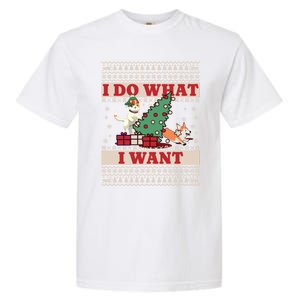 Do What I Want Cat Knocking Over Christmas Tree On Dog Cute Gift Garment-Dyed Heavyweight T-Shirt