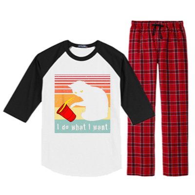 Do What I Want Vintage Black Cat Red Cup Funny My Cat Raglan Sleeve Pajama Set