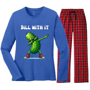 Dill With It Funny Pickle Lover Meaningful Gift Women's Long Sleeve Flannel Pajama Set 