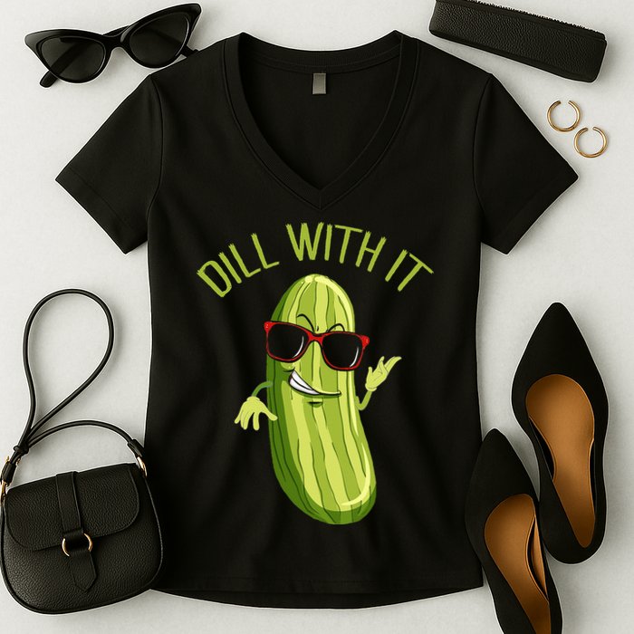 Dill With It Dill Pickle Dill Pickles Dill With It Women's V-Neck T-Shirt