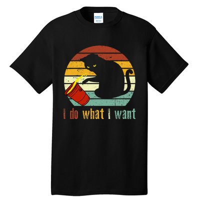 Do What I Want Vintage Black Cat Red Cup Funny My Cat Tall T-Shirt