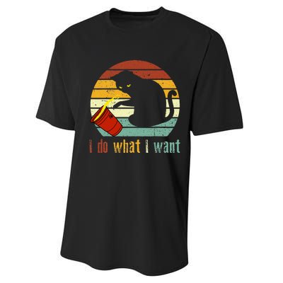 Do What I Want Vintage Black Cat Red Cup Funny My Cat Performance Sprint T-Shirt