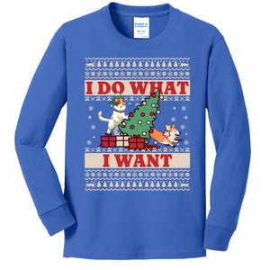 Do What I Want Cat Knocking Over Christmas Tree On Dog Gift Kids Long Sleeve Shirt