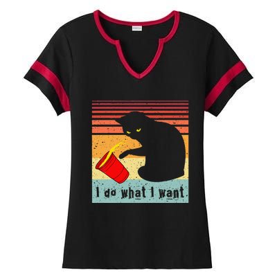 Do What I Want Vintage Black Cat Red Cup Funny My Cat Ladies Halftime Notch Neck Tee