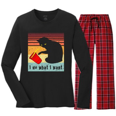 Do What I Want Vintage Black Cat Red Cup Funny My Cat Women's Long Sleeve Flannel Pajama Set 