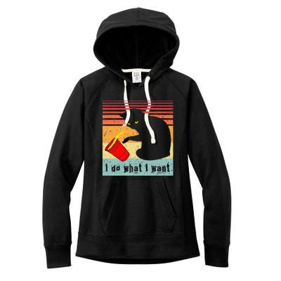 Do What I Want Vintage Black Cat Red Cup Funny My Cat Women's Fleece Hoodie