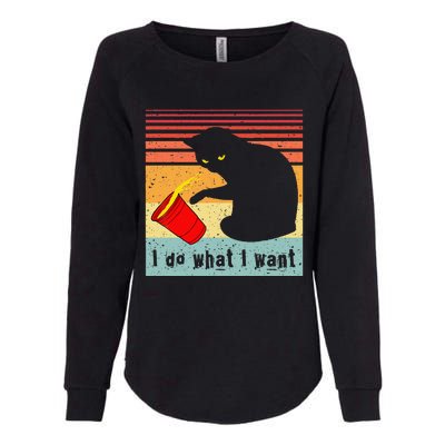 Do What I Want Vintage Black Cat Red Cup Funny My Cat Womens California Wash Sweatshirt