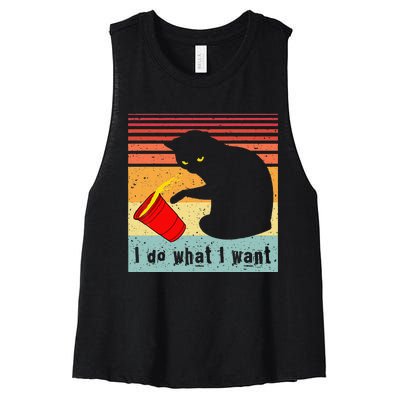 Do What I Want Vintage Black Cat Red Cup Funny My Cat Women's Racerback Cropped Tank