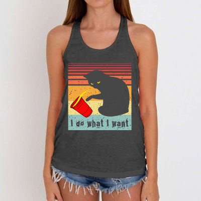 Do What I Want Vintage Black Cat Red Cup Funny My Cat Women's Knotted Racerback Tank