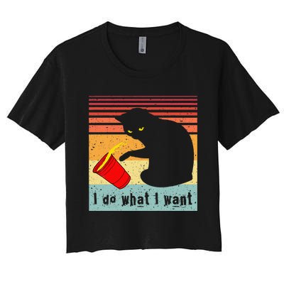 Do What I Want Vintage Black Cat Red Cup Funny My Cat Women's Crop Top Tee