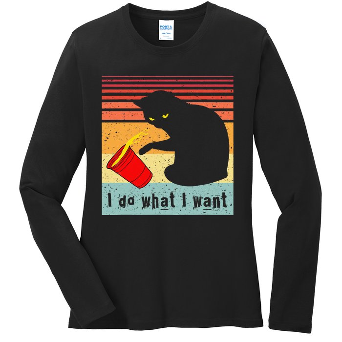 Do What I Want Vintage Black Cat Red Cup Funny My Cat Ladies Long Sleeve Shirt