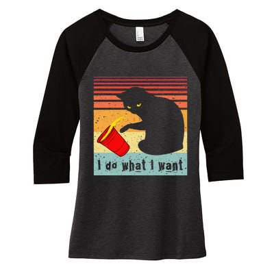 Do What I Want Vintage Black Cat Red Cup Funny My Cat Women's Tri-Blend 3/4-Sleeve Raglan Shirt