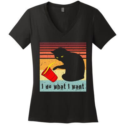 Do What I Want Vintage Black Cat Red Cup Funny My Cat Women's V-Neck T-Shirt