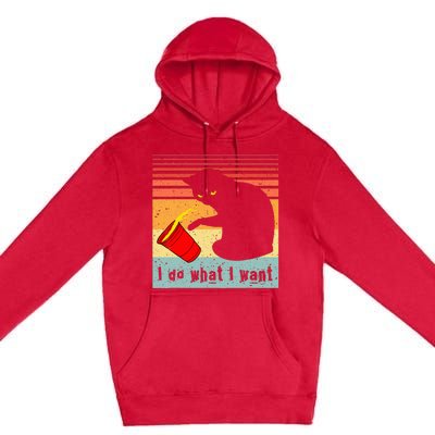 Do What I Want Vintage Black Cat Red Cup Premium Pullover Hoodie