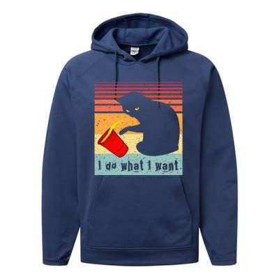 Do What I Want Vintage Black Cat Red Cup Performance Fleece Hoodie