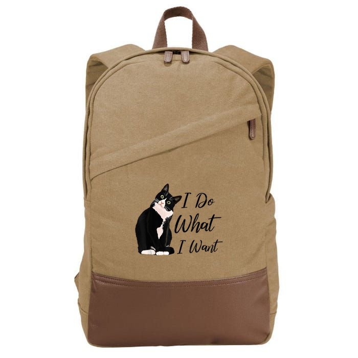 Do What I Want Tuxedo Cat Mom Cute Funny Graphic TShirt Cotton Canvas Backpack