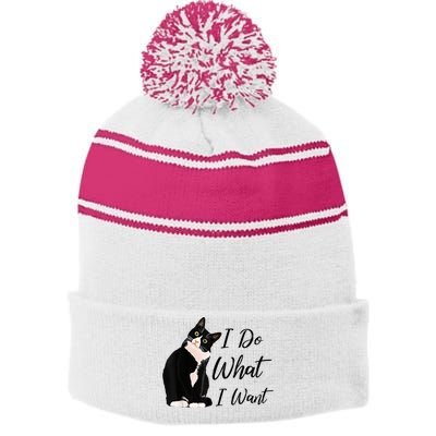 Do What I Want Tuxedo Cat Mom Cute Funny Graphic TShirt Stripe Pom Pom Beanie