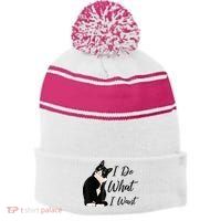 Do What I Want Tuxedo Cat Mom Cute Funny Graphic TShirt Stripe Pom Pom Beanie