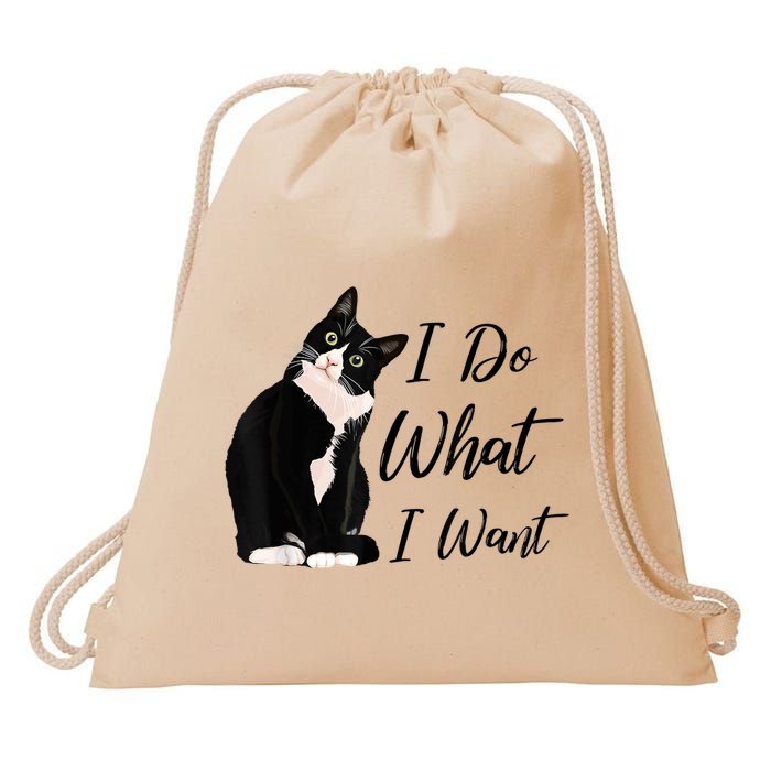Do What I Want Tuxedo Cat Mom Cute Funny Graphic TShirt Drawstring Bag