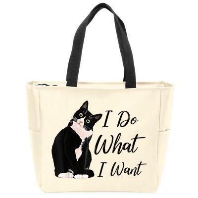 Do What I Want Tuxedo Cat Mom Cute Funny Graphic TShirt Zip Tote Bag