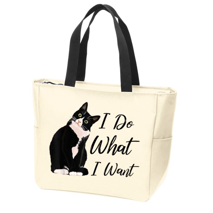 Do What I Want Tuxedo Cat Mom Cute Funny Graphic TShirt Zip Tote Bag