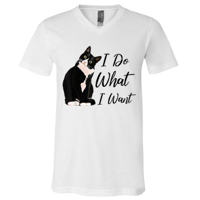 Do What I Want Tuxedo Cat Mom Cute Funny Graphic TShirt V-Neck T-Shirt
