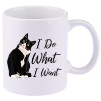 Do What I Want Tuxedo Cat Mom Cute Funny Graphic TShirt 11oz C Handle Ceramic Mug