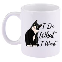 Do What I Want Tuxedo Cat Mom Cute Funny Graphic TShirt 11oz C Handle Ceramic Mug