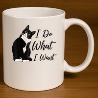 Do What I Want Tuxedo Cat Mom Cute Funny Graphic TShirt 11oz C Handle Ceramic Mug