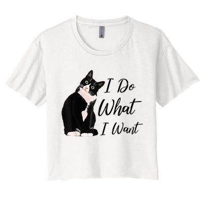 Do What I Want Tuxedo Cat Mom Cute Funny Graphic TShirt Crop Top