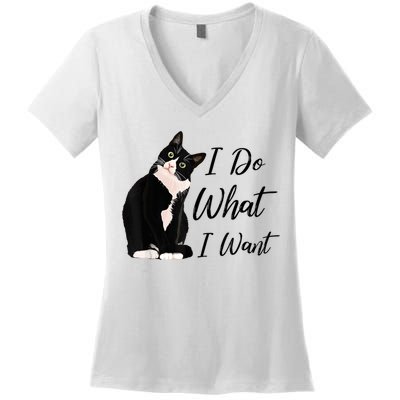 Do What I Want Tuxedo Cat Mom Cute Funny Graphic TShirt Women's V-Neck T-Shirt
