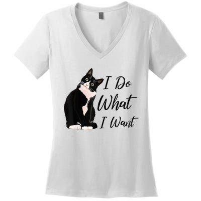 Do What I Want Tuxedo Cat Mom Cute Funny Graphic TShirt Women's V-Neck T-Shirt