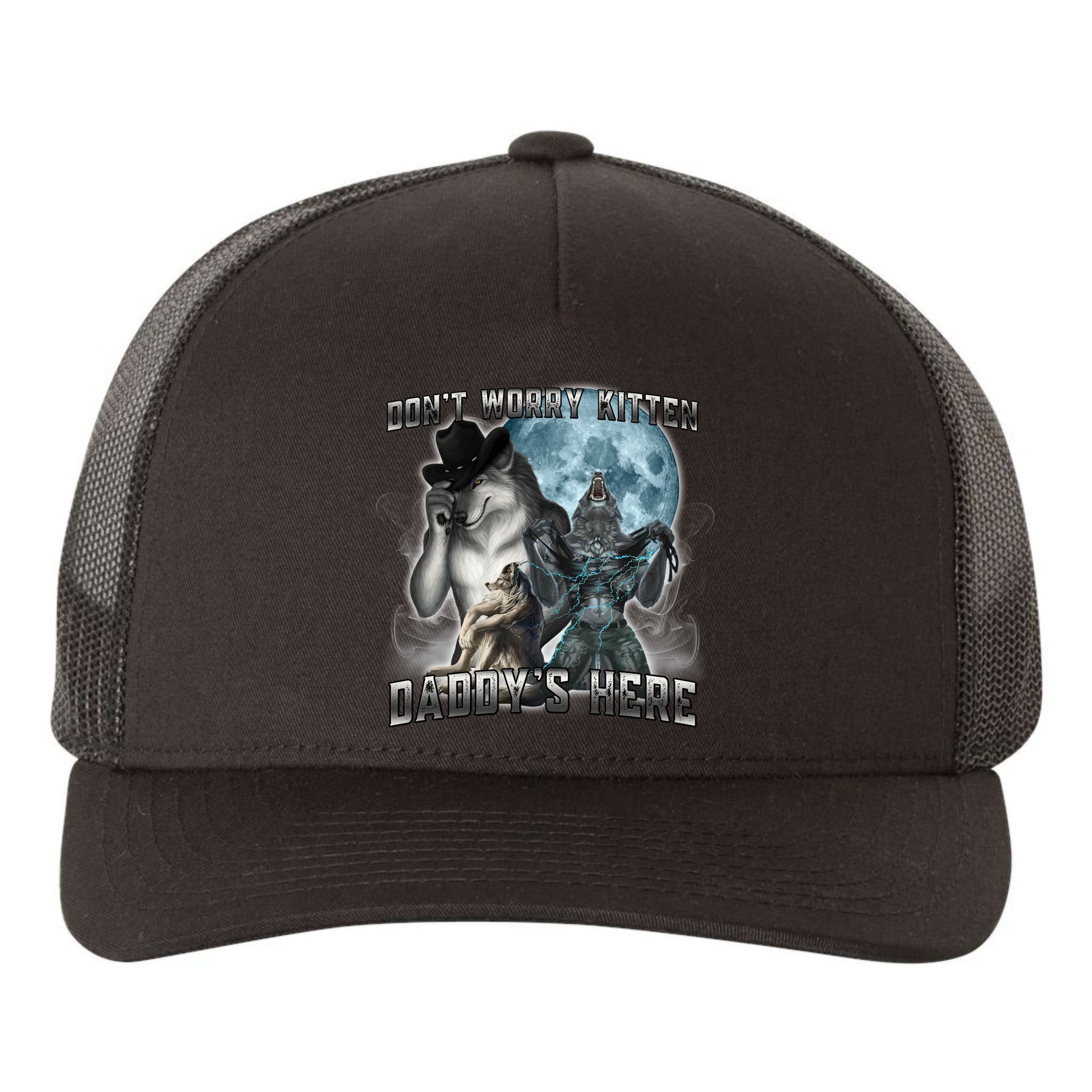Don't Worry Kitten Daddy's Here Alpha Wolf Yupoong Adult 5-Panel Trucker Hat