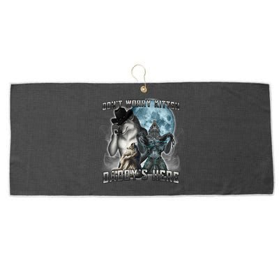 Don't Worry Kitten Daddy's Here Alpha Wolf Large Microfiber Waffle Golf Towel