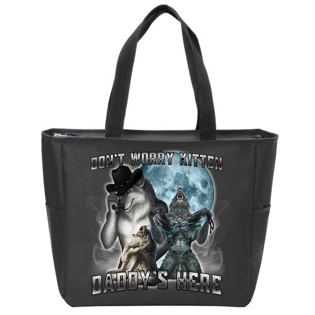 Don't Worry Kitten Daddy's Here Alpha Wolf Zip Tote Bag