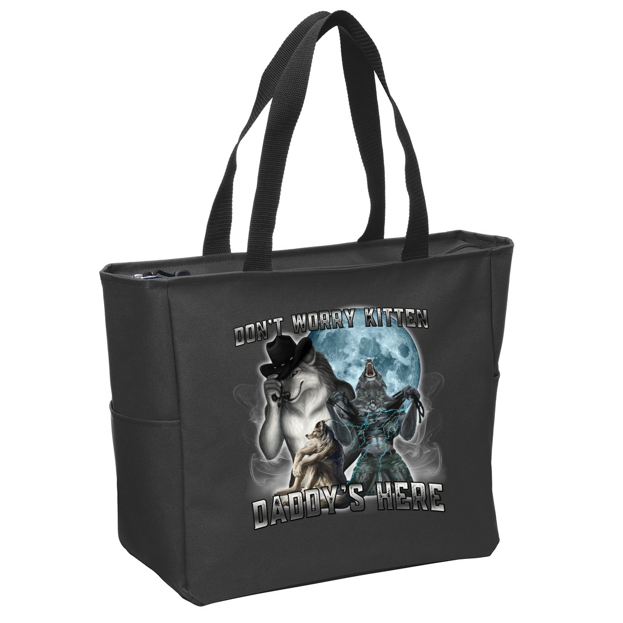 Don't Worry Kitten Daddy's Here Alpha Wolf Zip Tote Bag