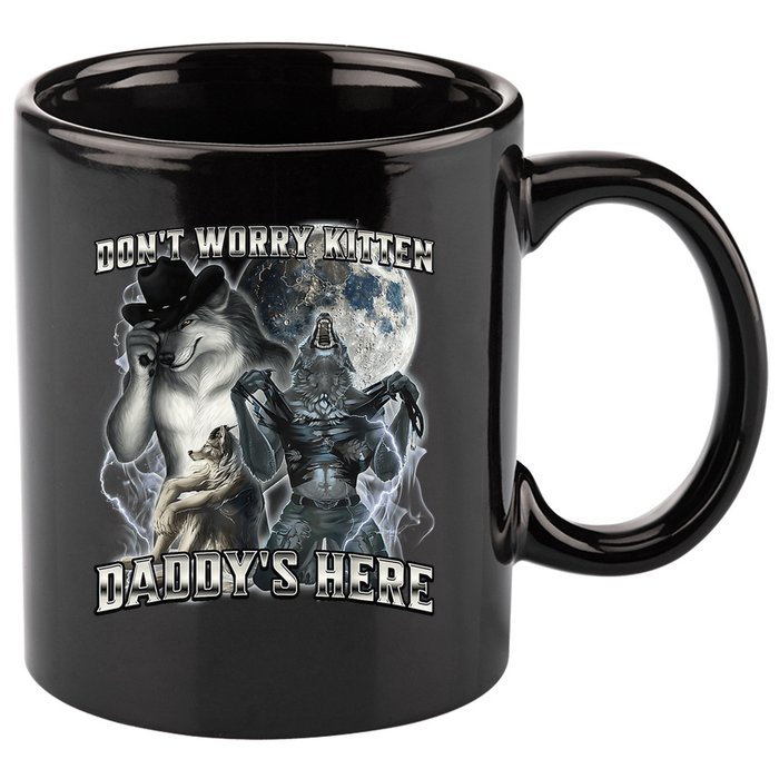 Don't Worry Kitten Daddy's Here Alpha Wolf 11oz C Handle Ceramic Mug