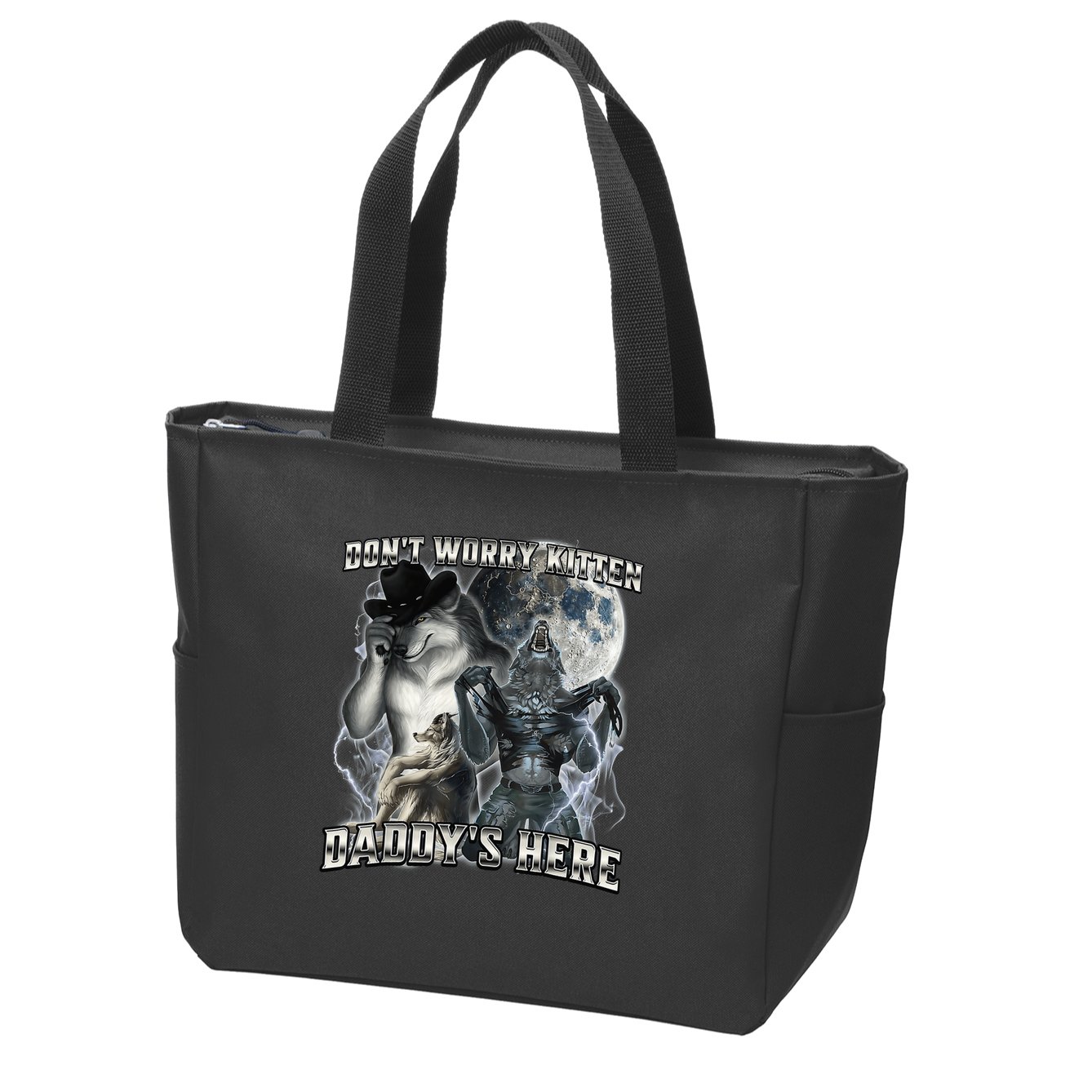 Don't Worry Kitten Daddy's Here Alpha Wolf Zip Tote Bag