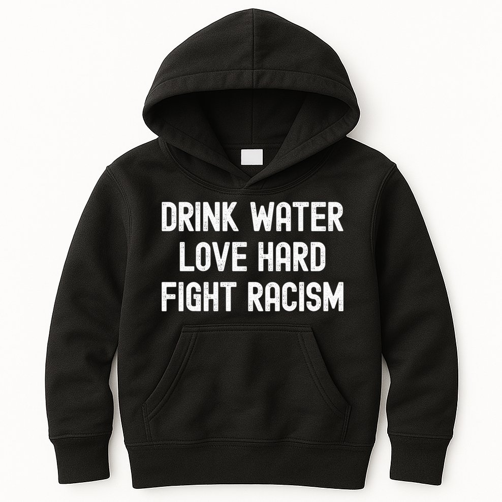 Drink Water Love Hard Fight Racism Respect DonT Be Racist Kids Hoodie