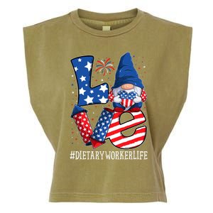 Dietary Worker Love 4th Of July Gnome Usa Patriotic Meaningful Gift Garment-Dyed Women's Muscle Tee