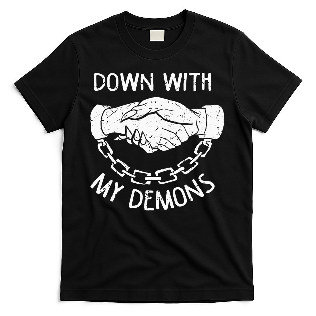 Down With My Demons Deal Handshake Aesthetic Humour Goth T-Shirt