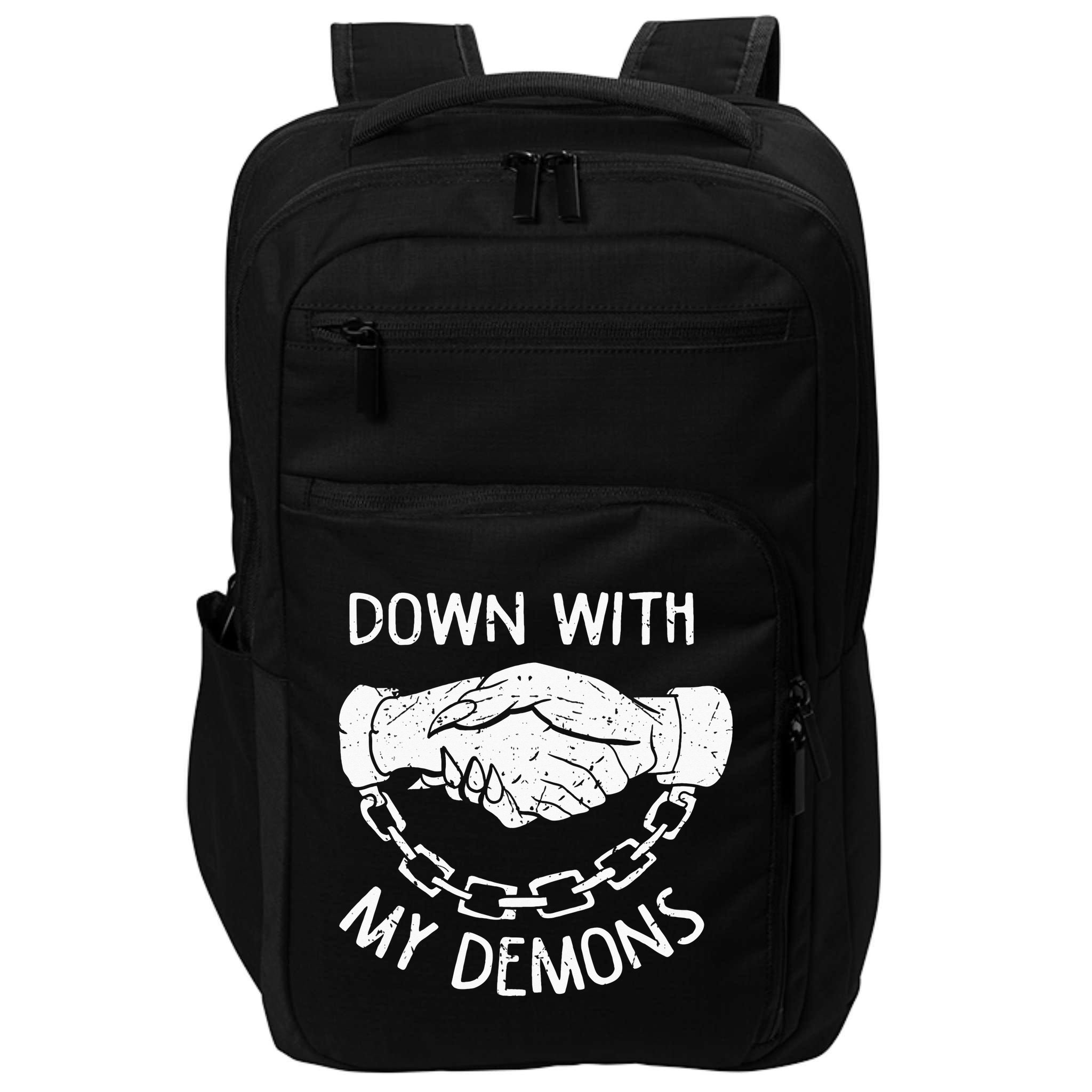 Down With My Demons Deal Handshake Aesthetic Humour Goth Impact Tech Backpack