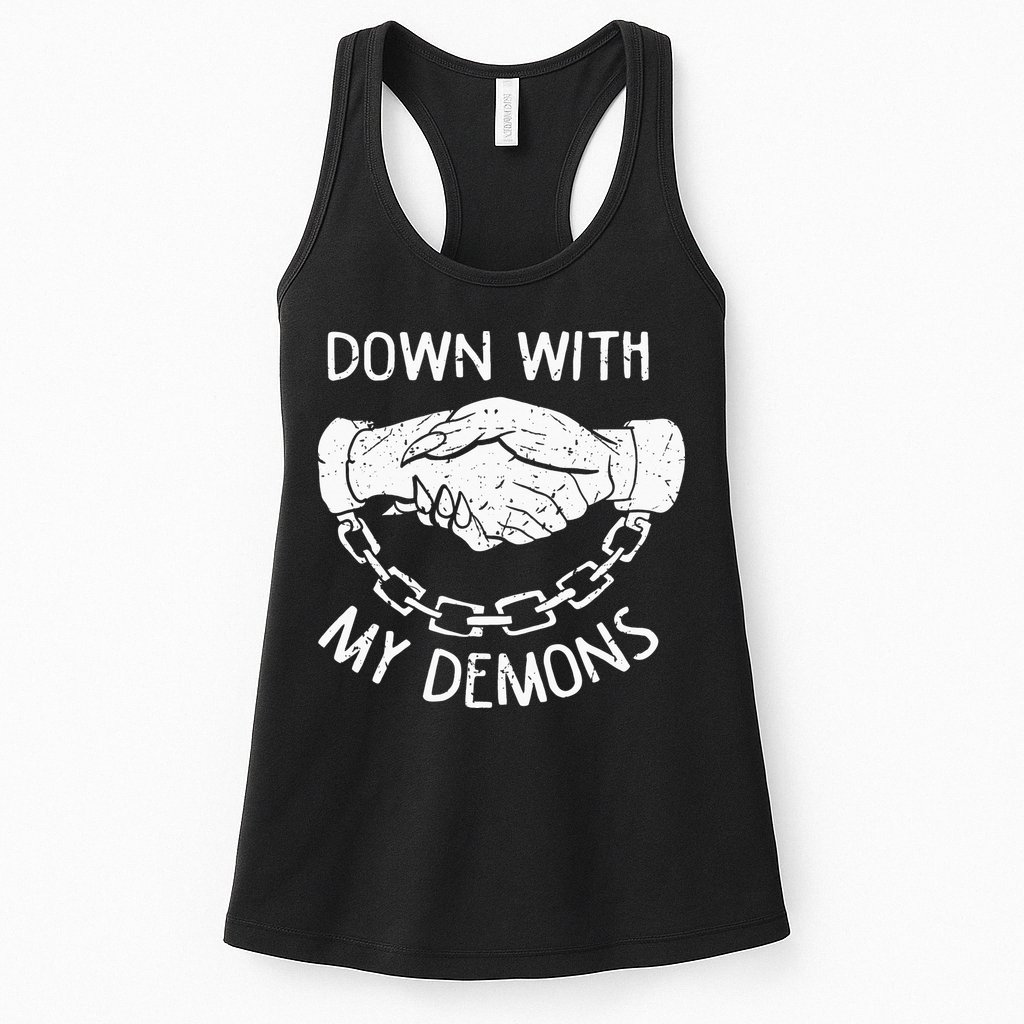 Down With My Demons Deal Handshake Aesthetic Humour Goth Womens Tank Top
