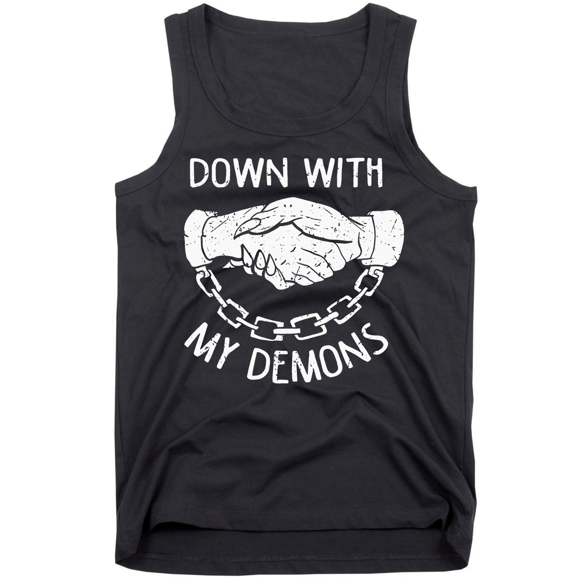 Down With My Demons Deal Handshake Aesthetic Humour Goth Tank Top