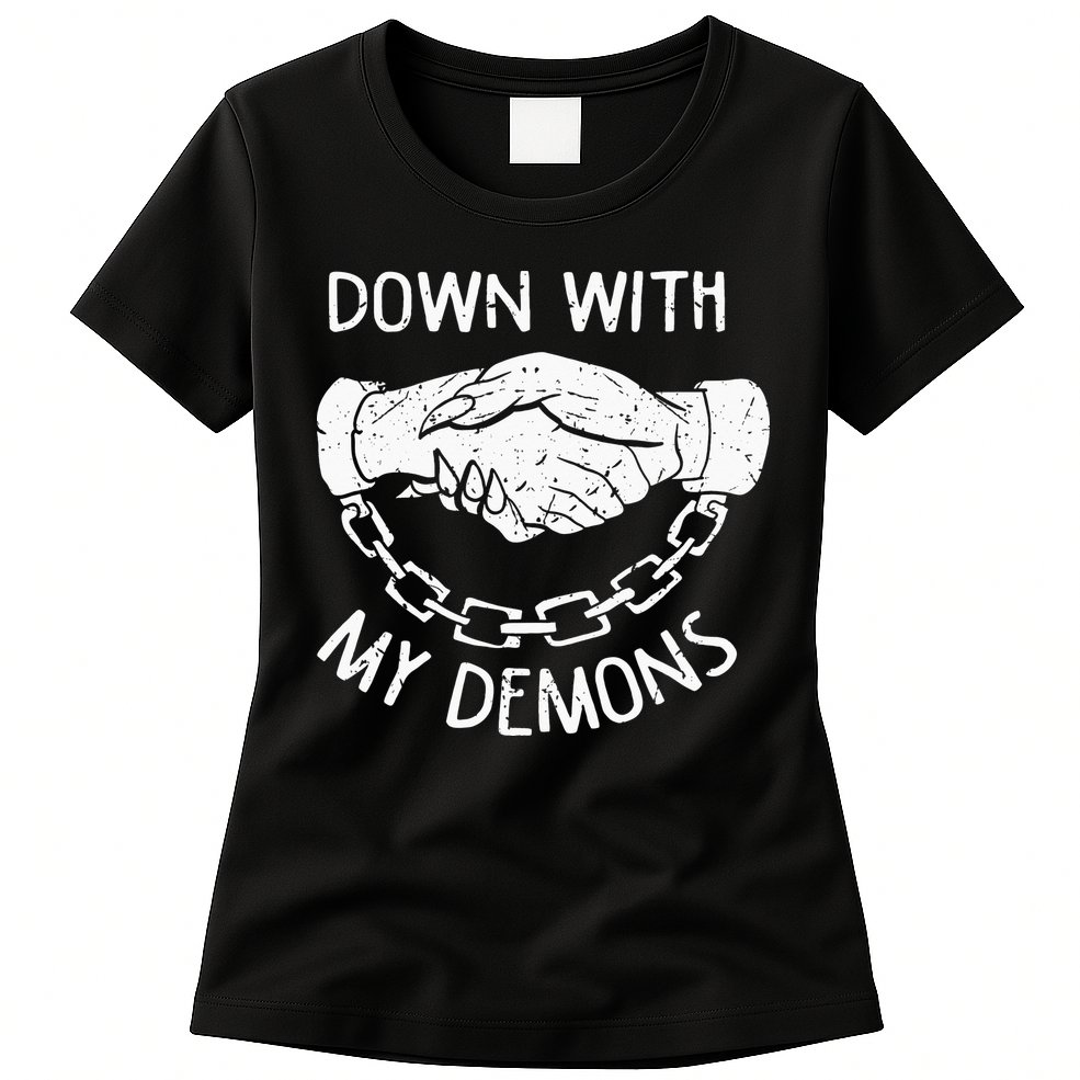 Down With My Demons Deal Handshake Aesthetic Humour Goth Womens T-Shirt