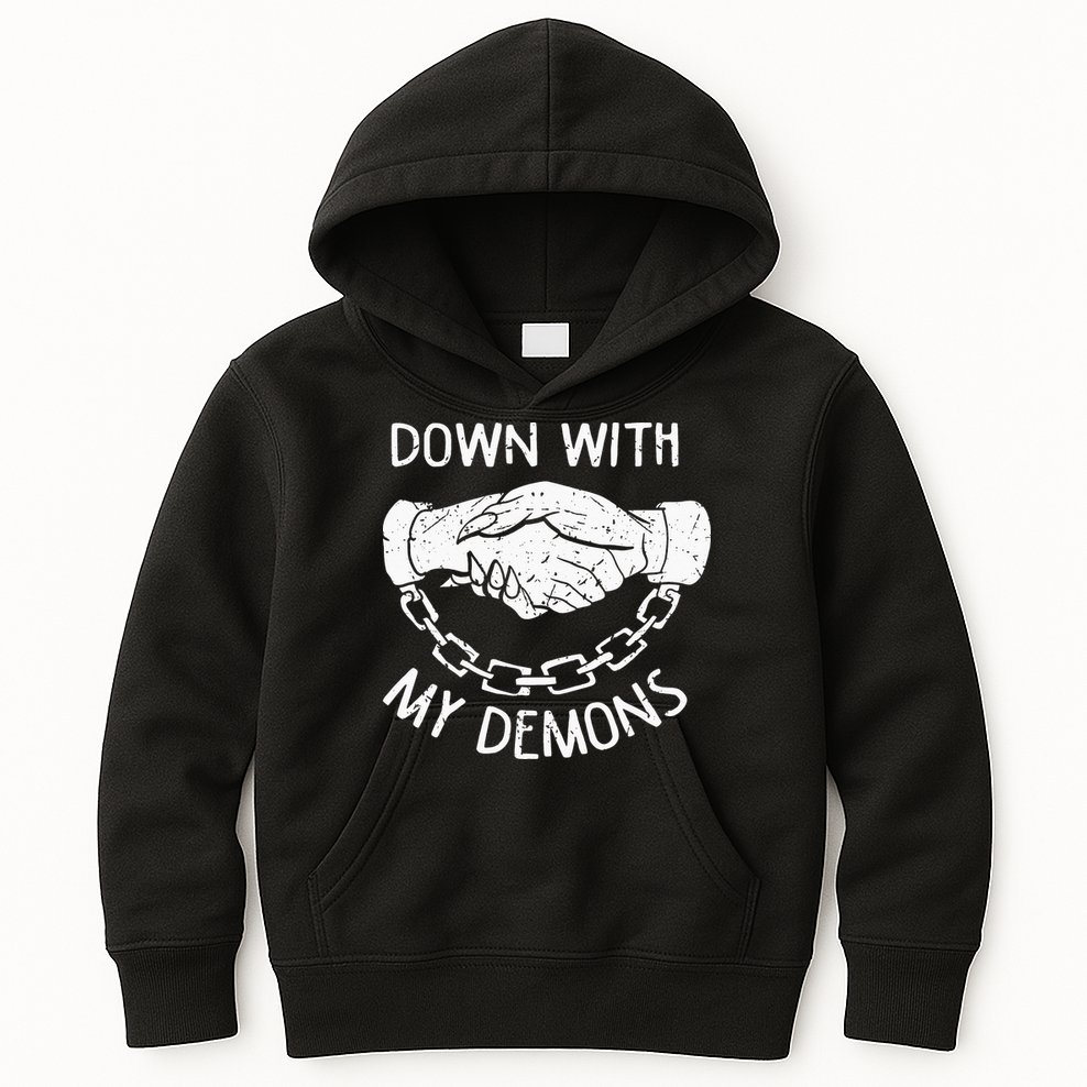 Down With My Demons Deal Handshake Aesthetic Humour Goth Kids Hoodie