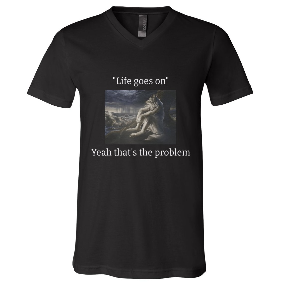 Depressed Wolf Meme V-Neck T-Shirt